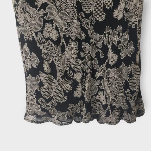 Newport News Asymmetrical Ruffled Mesh Dark Floral Midi Skirt Black Grey Medium - Picture 3 of 9